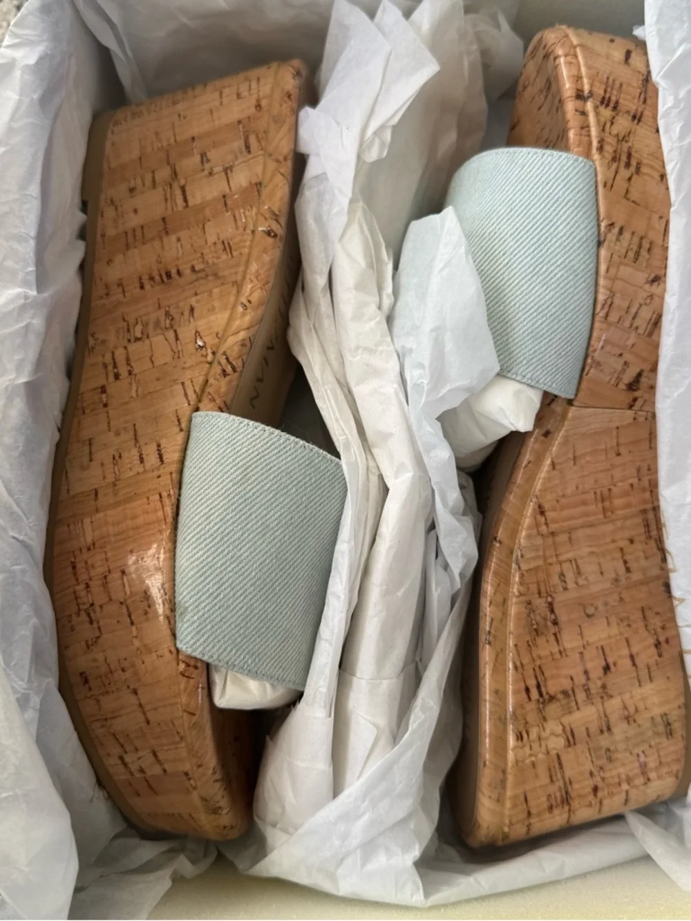 Stuart Weitzman Summer Wedge Heel Vintage Denim Cork Women’s Size 7 / 37.5 - Picture 7 of 15
